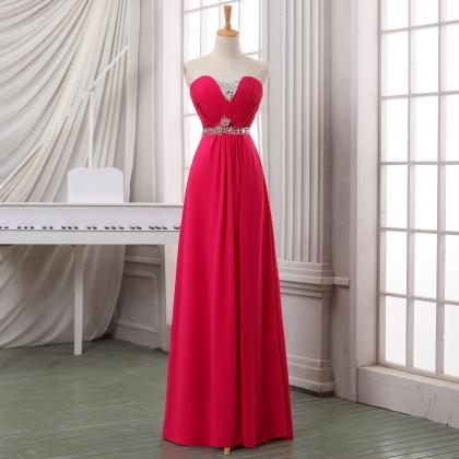 Red Beading Long Chiffon Prom Dress,party..