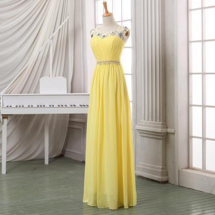 Prom Dress,long Chiffon Prom Dress,yellow Prom..