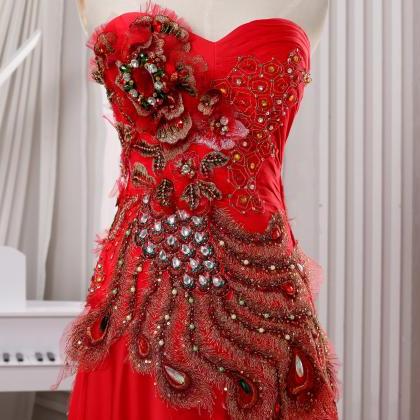 Strapless Long Red Chiffon Fromal Evening..