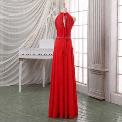 Red Halter Prom Dress/evening Dress,a Line Floor..