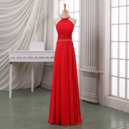 Red Halter Prom Dress/evening Dress,a Line Floor..