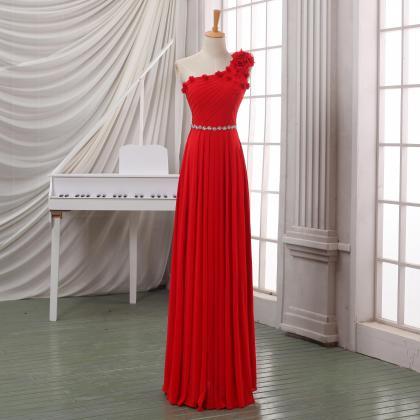 Red One Shoulder Prom Dress, Long Chiffon Prom..