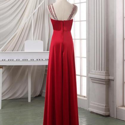 Red Long A-line Pleated Prom Dress Featuring..
