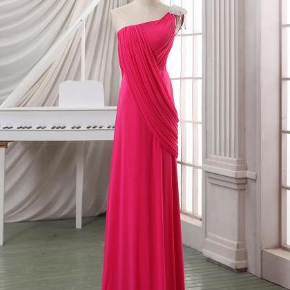 One Shoulder Pink Prom Dress Maxi Dress,floor..