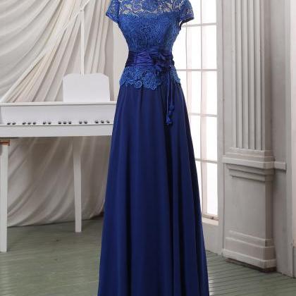 Navy Blue Long Prom Dress,lace Prom Dress,high..