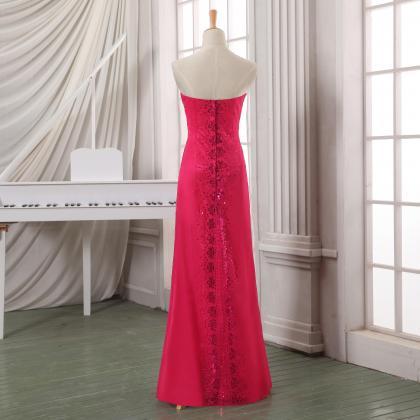 Pink Bandeau Neckline Full Length Prom Dress With..