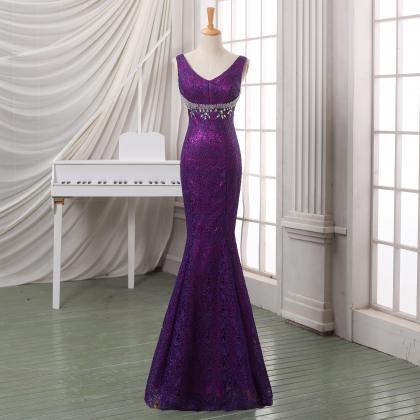 Purple Mermaid Evening Dress,formal Dress,v Neck..