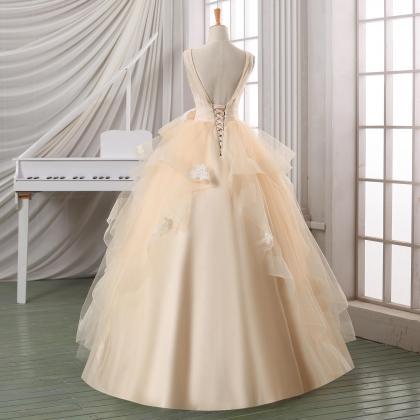 Ball Gown Backless Wedding Dress,pleated Tulle V..