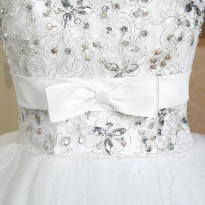 Affordable White Short Ball Gown Lace Beaded Mini..