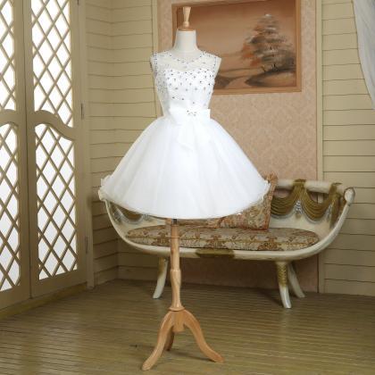 Pure White Organza Ball Gown Elegant Strap Beaded..