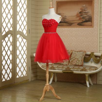 Hand Made Flowers Red Short Ball Gown Beaded..