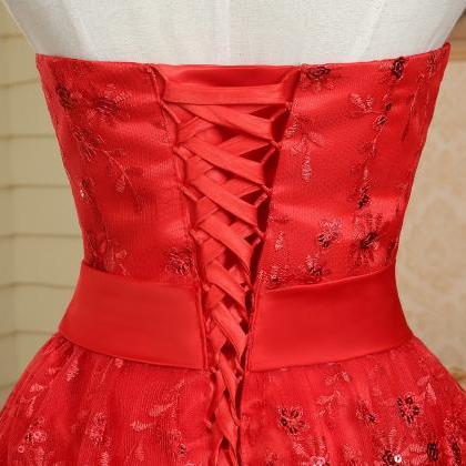 80s Vintage 60s Red Short Strapless Lace Red..
