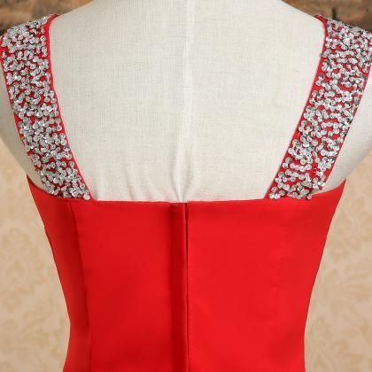 Elegant Beaded Straps Red Long Chiffon 80s Vintage..