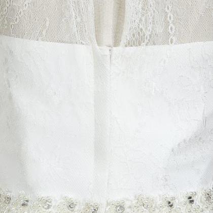 Halter Vintage Lace Pearl Beading Long White..