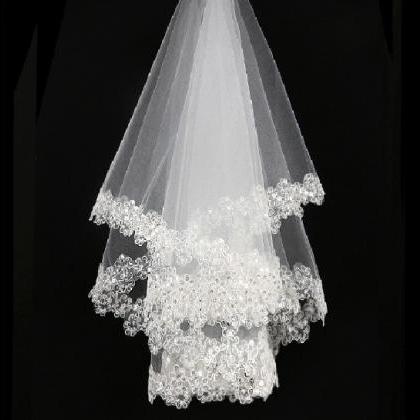 Bridal Wedding Veil One-tier Lace Cathedral Veils..
