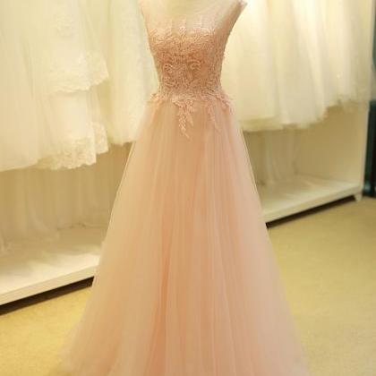 Pink Prom Dress,a-line Lace Long Evening..