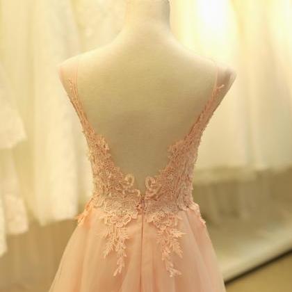 Pink Prom Dress,a-line Lace Long Evening..