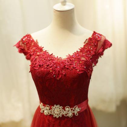 Prom Dresses 2016 Women Boat Neck Lace Red Plus..