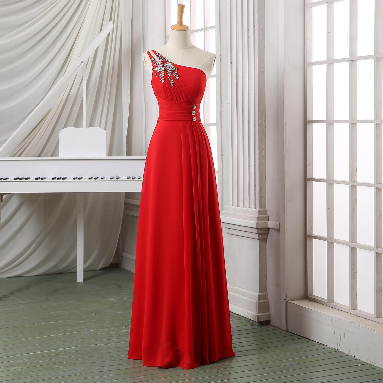 2014 Sexy Red Prom Dresses Chiffon Floor Length A-line Evening Dresses Gowns For Party Formal Dresses
