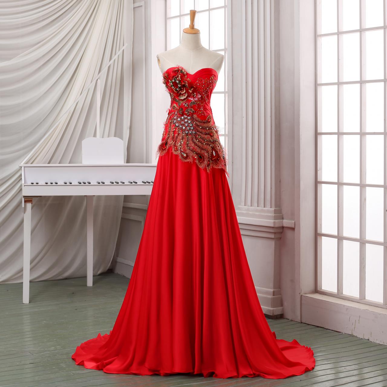 Strapless Long Red Chiffon Fromal Evening Dress,red Chiffon Wedding Dress,handmade Red Long Prom Dress,formal Evening Dress,party Dress.