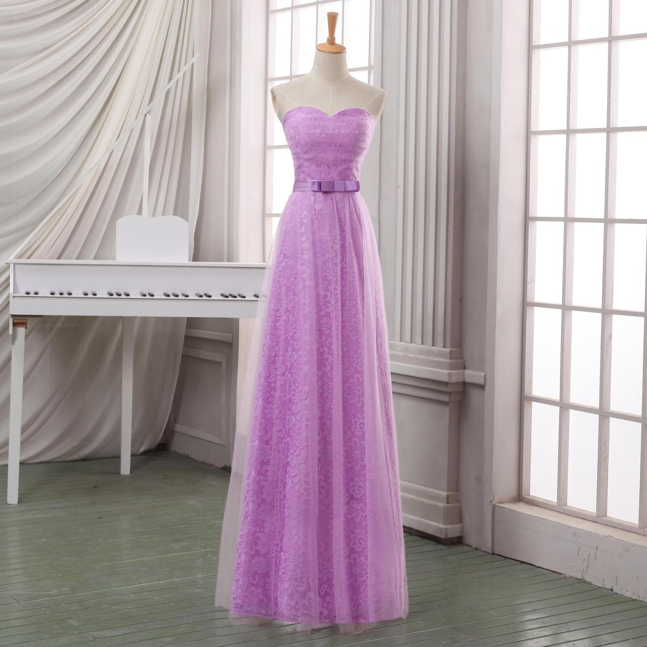Lilac Long Tulle Homecoming Dress With Sash,handmade Lace Appliqued Homecoming Dress,strapless Sweetheart Homecoming Dress/bridesmaid Dress