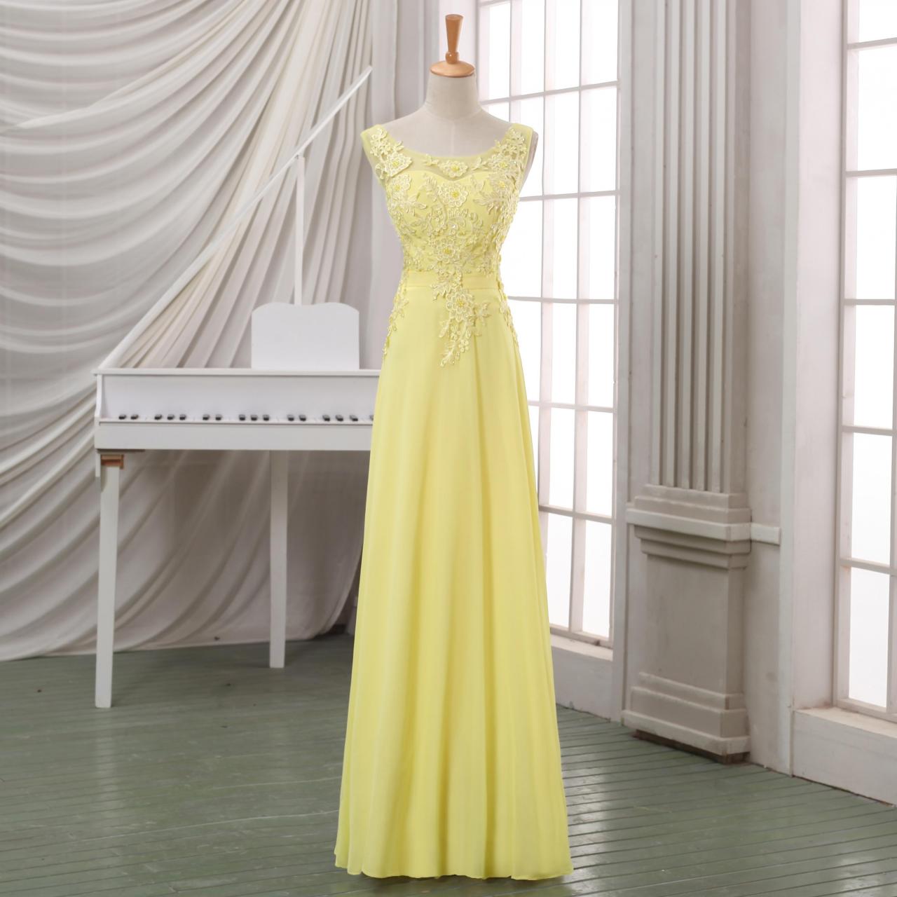 2016 Yellow Lace Evening Dress,lace Appliqued V Back Evening Dress/prom Dress,yellow Maxi Dress,yellow Lace Pageant Dress.
