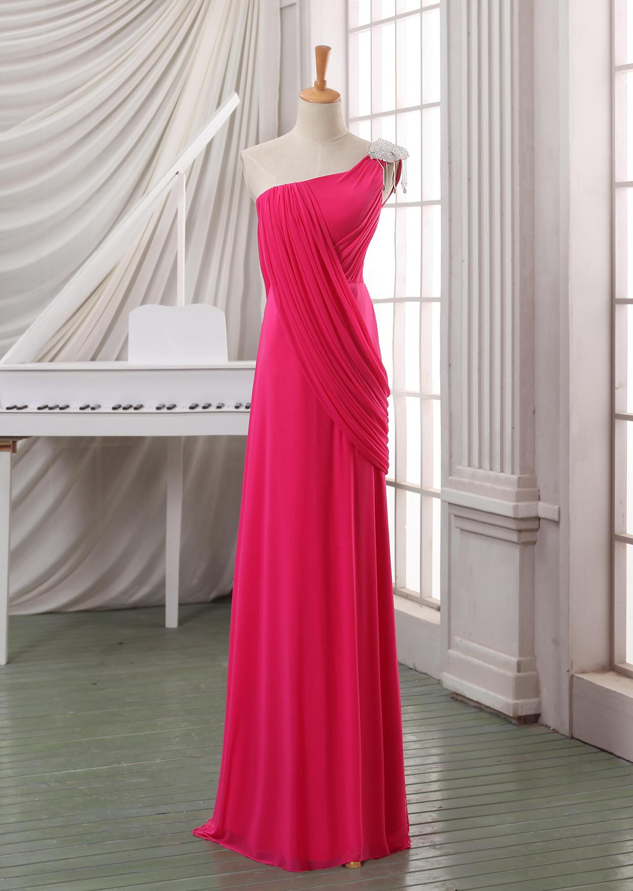 One Shoulder Pink Prom Dress Maxi Dress,floor Length Custom Chiffon Prom Dress Maxi Dress Pageant Dress Bridesmaid Dress For Wedding.