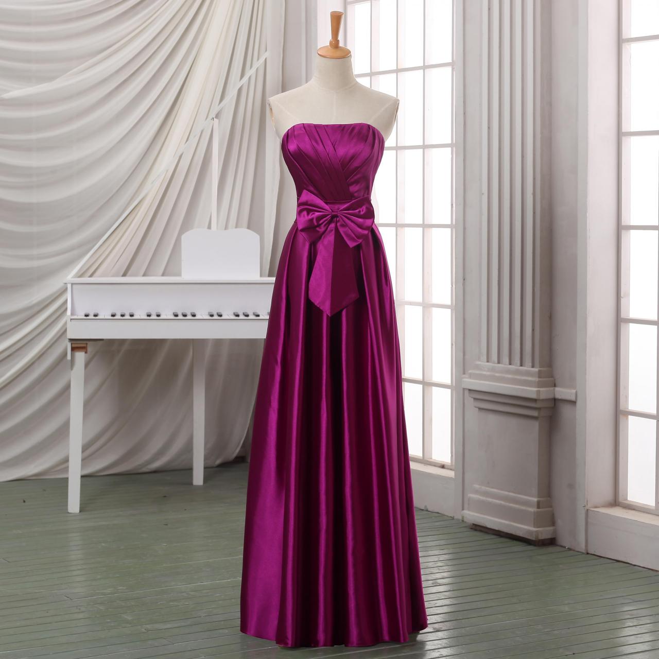 Custom Purlish Red Long Prom Dress,strapless Empire Satin Prom Dress/evening Dress/formal Dress/formal Wowens Dress With Bow Sash.