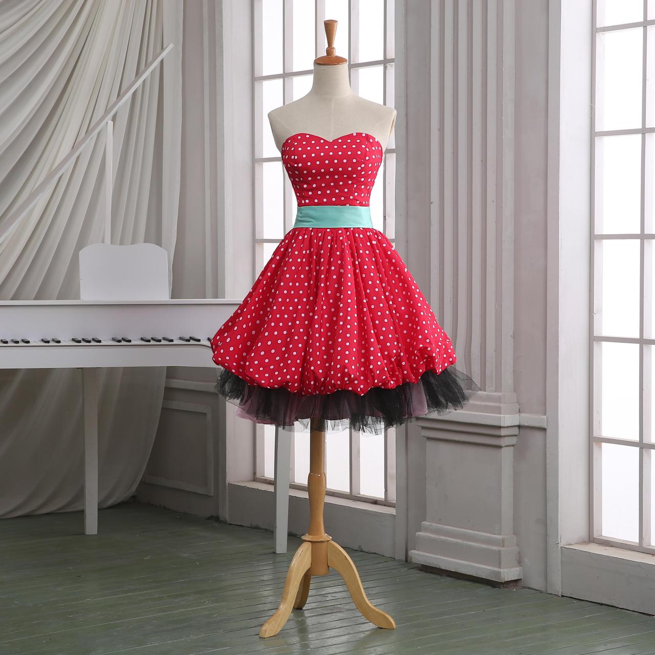 Custom Short Homecoming Dress,red Black Lace Homecoming Dress,strapless Knee Length Homecoming Dress/1950s Vintage Dress/cocktail Dress..