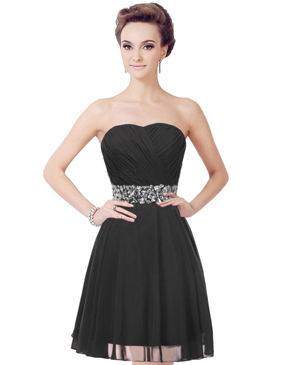 Short Prom Dresses Short A-line Strapless Chiffon Prom Dresses With Crystals Tailor
