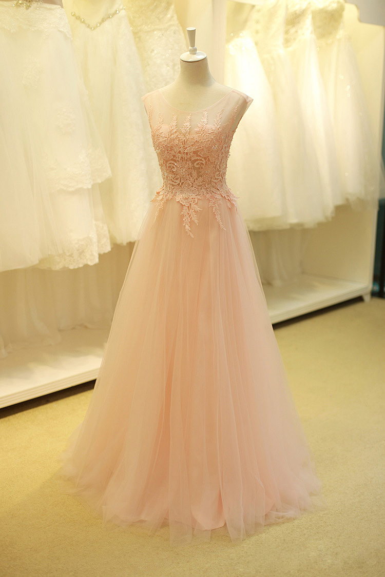 Pink Prom Dress,a-line Lace Long Evening Dress,formal Gown From Formal Dress