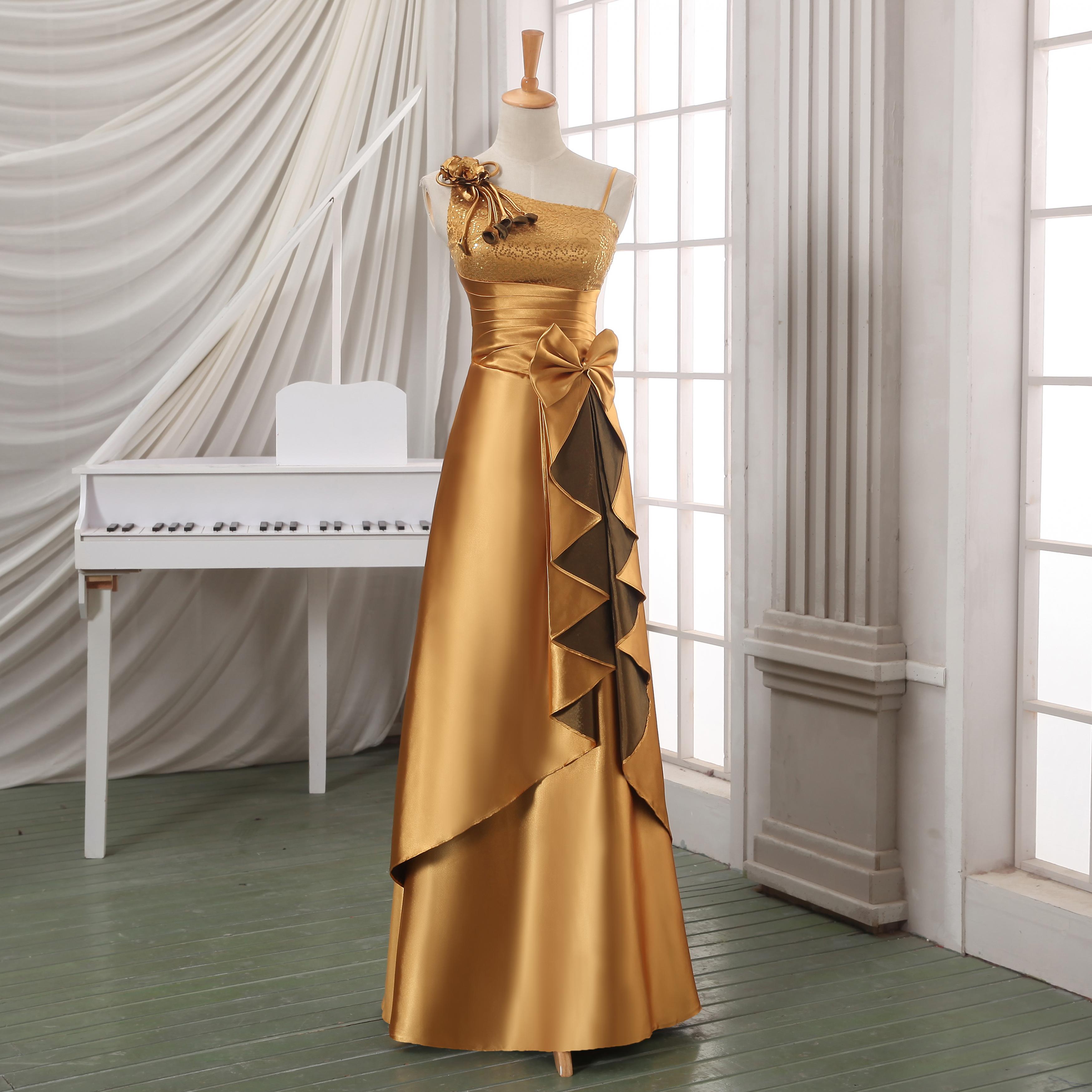 gold satin evening dress