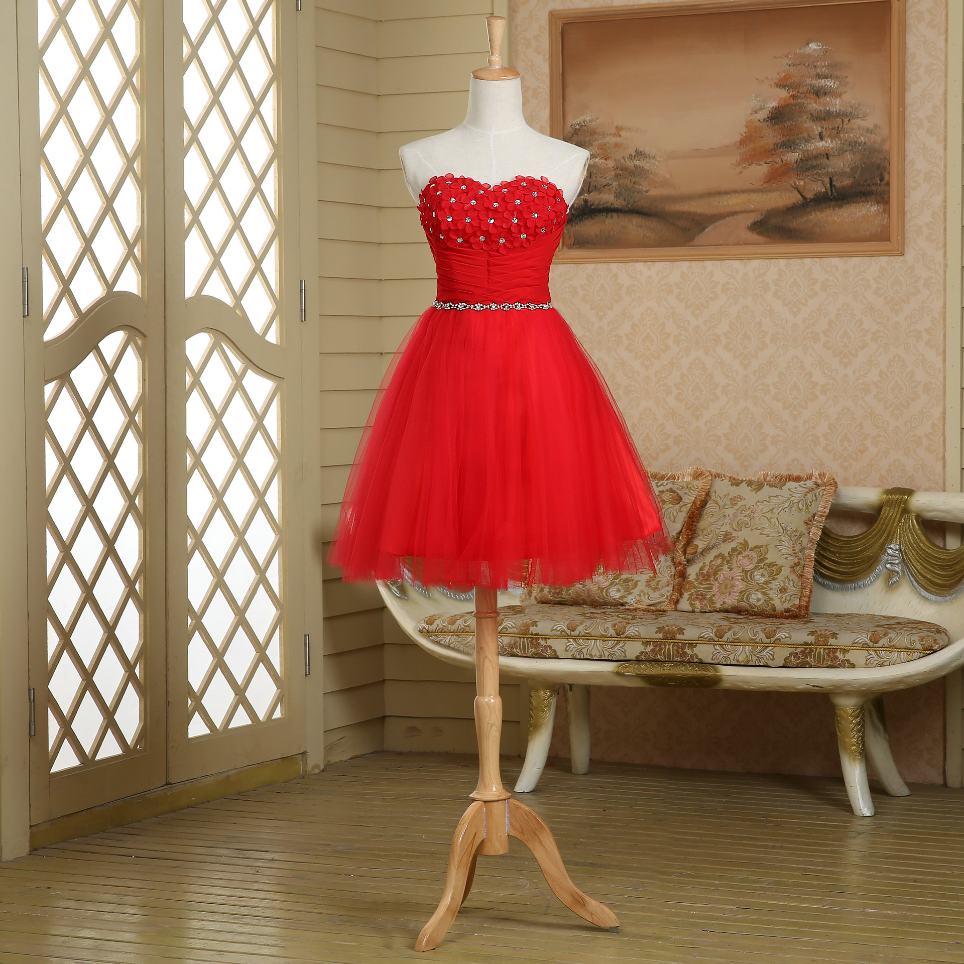 red short ball gown